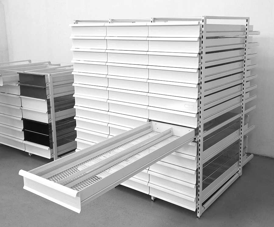 Shoptec Huwil fiókrendszer vázszerkezete fém fiókelőlapokkal, burkolat nélkül