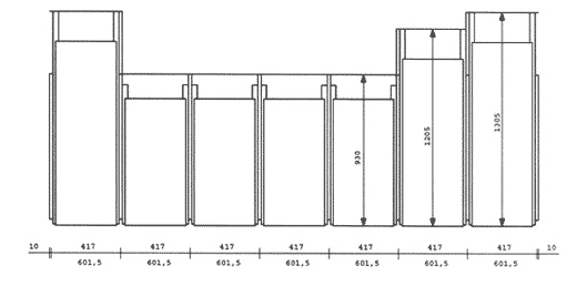A Shoptec Huwil fiókok mélységét felülnézetben bemutató ábra