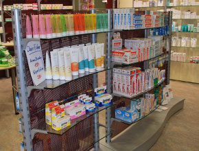 Kör keresztmetszetű üzletberendezési polcrendszer